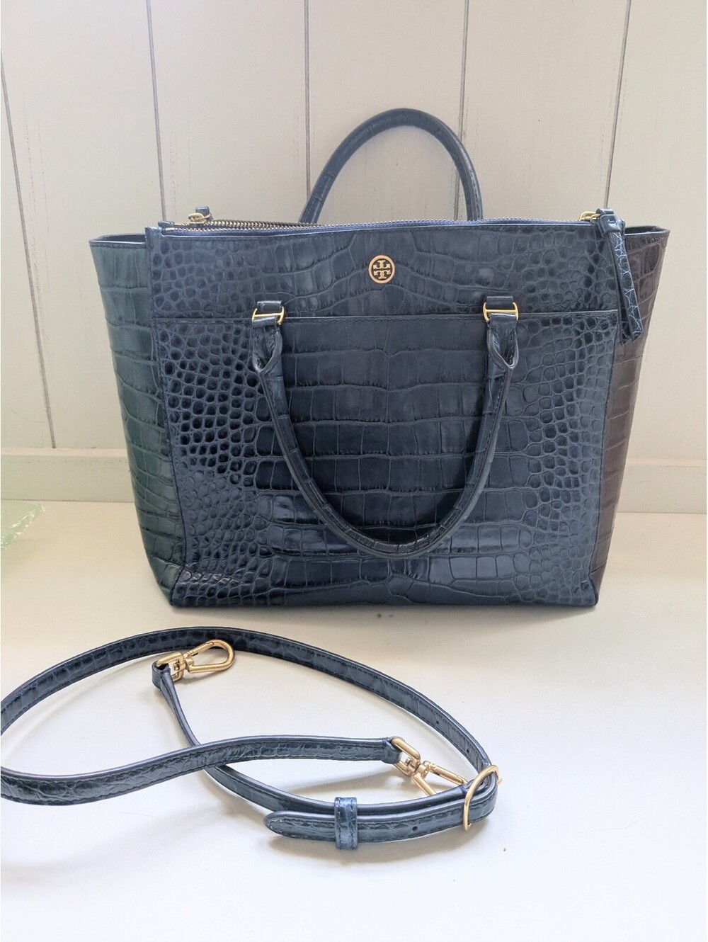 Tory Burch Parker Croc color block handbag